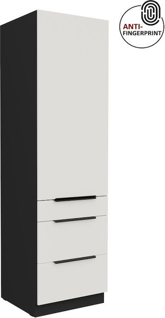 Küchen Hochschrank ARIA Weiß ultra matt Anti Fingerprint mit 3 Schubkästen und Regalböden Breite: 60 cm - Bild 1