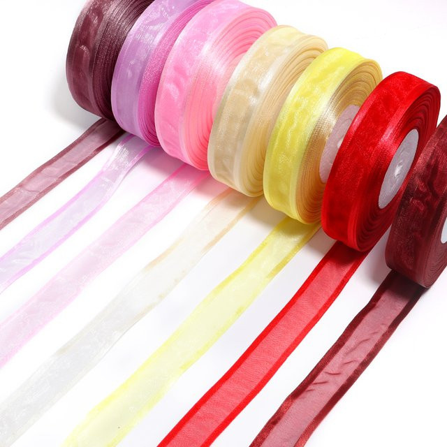 Buntes transparentes Chiffonband aus Organza für DIY Dekorationen, Hochzeit, Geburtstag und Geschenkverpackung, Breite: 2,5 cm, Länge: 45,72 m - Bild 1