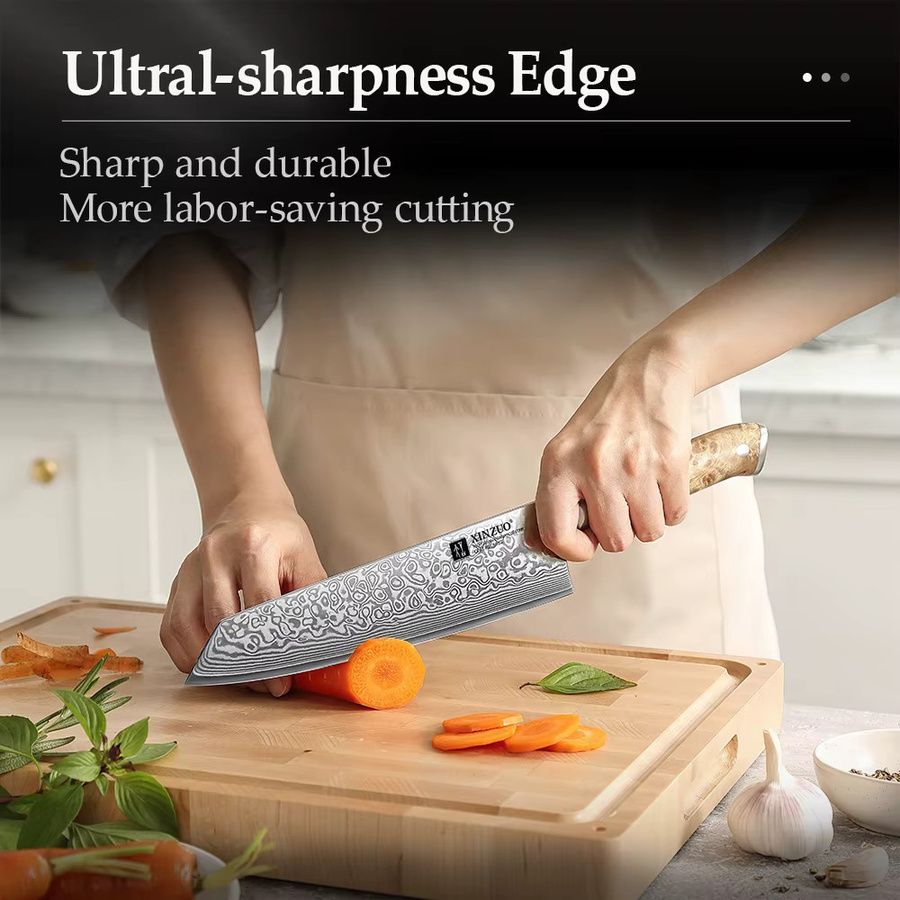 XINZUO Damaskus Santoku Bunka Kochmesser mit Sycamore Holzgriff, 67 Lagen, Silber/Braun - Bild 3