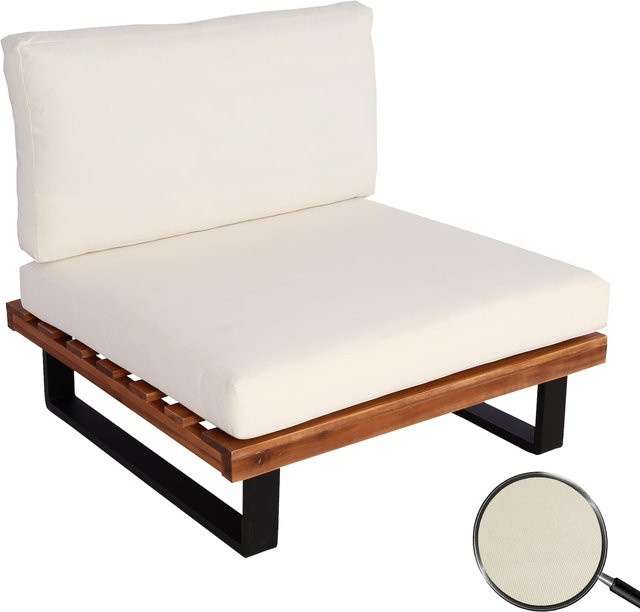 Lounge-Sessel MCW-H54 aus Akazienholz und Aluminium in Braun mit cremeweißen Spun Poly Polstern - Bild 1