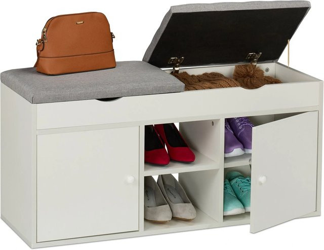 Relaxdays Schuhbank klappbar und gepolstert aus MDF in Weiß und Grau, B/T/H: 100 x 49,5 x 34 cm - Bild 1