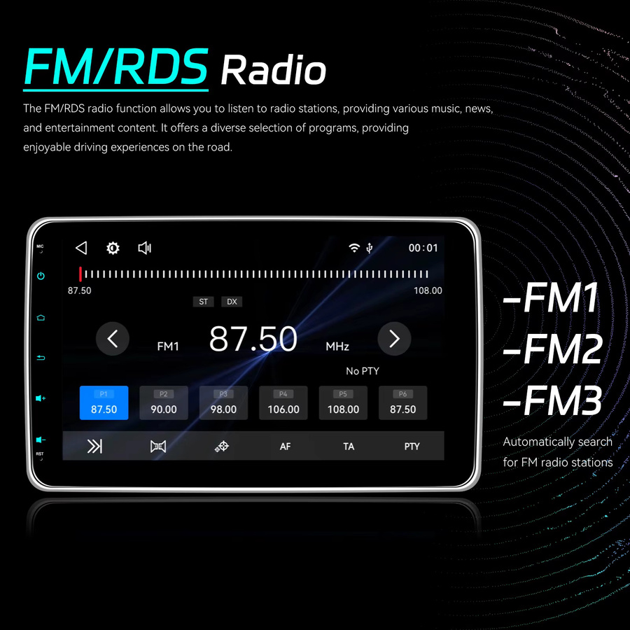 Podofo 10,1 Zoll Auto-Smart-Screen Multimedia-Video-Autoplayer mit drahtlosem CarPlay und Android Auto, WIFI, Bluetooth, FM RDS Stereo und Mirror Link in Schwarz - Bild 7