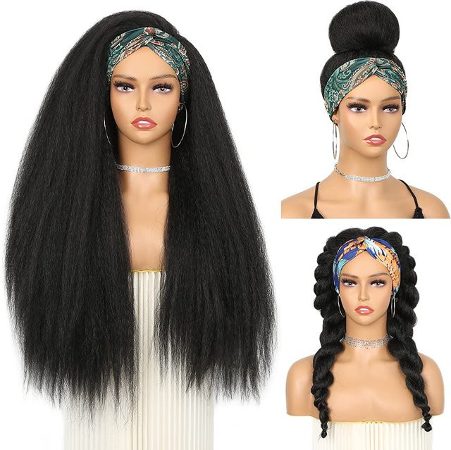 G&T Wig Stirnbandperücke, synthetisch, Yaki gerade, schwarz, Damen - Bild 1