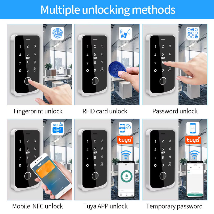 LUCKING DOOR Wasserdichtes NFC-Fingerabdruck-Zugangskontrollsystem mit Tuya-App-Unterstützung, Tastatur, RFID-IC-Karte und Magnetischem Türschloss in Schwarz - Bild 3