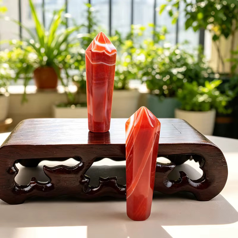 RYCRYSTAL Roter Achat-Kristallstab als polierter Sardonyx-Obelisk in Rot, Mini-Kristallsäule zur Dekoration - Bild 3