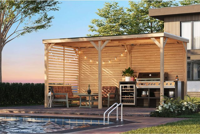 Karibu Grillunterstand Rocky Pavillon Doppel Set in Braun - Bild 1
