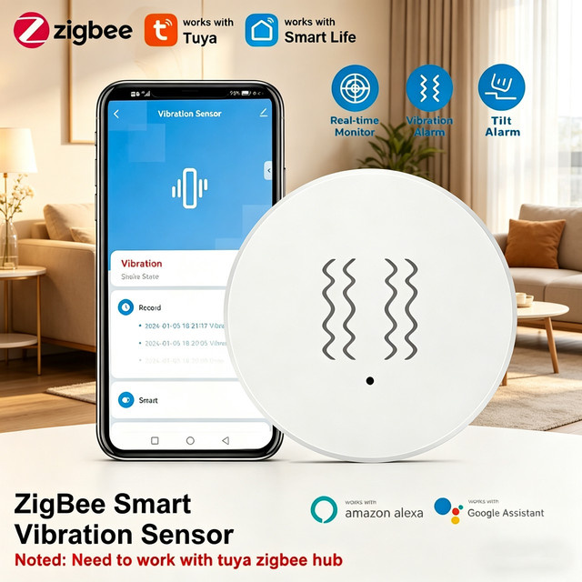 Tuya Zigbee Vibrationssensor in Weiß mit Echtzeit-Bewegungs- und Aufprallalarm via Smart Life App - Bild 1