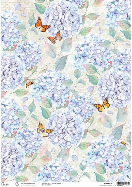 Motiv-Strohseide Ciao Bella Hortensienduft in Blau und Multicolour, Format A3 - Bild 1