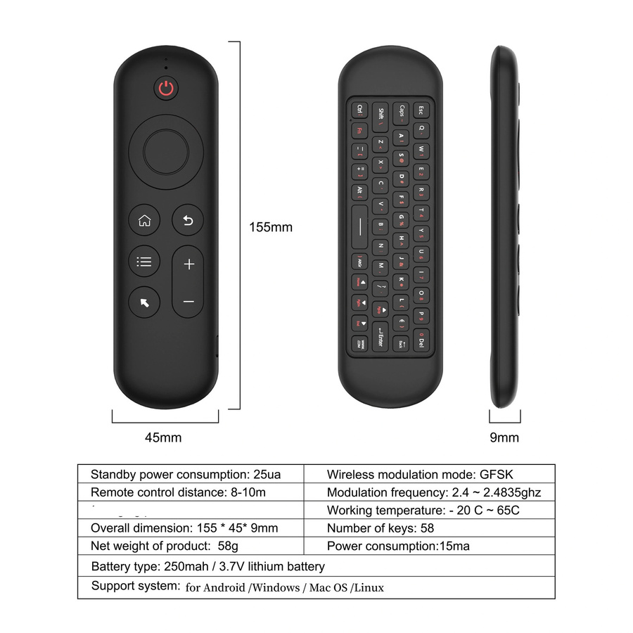 kebidumei M5 Air Mouse Ersatz-Fernbedienung, kabellose 2,4 G und Bluetooth Tastatur mit 7-farbiger Beleuchtung für Android TV Box, Schwarz/Multicolor - Bild 4