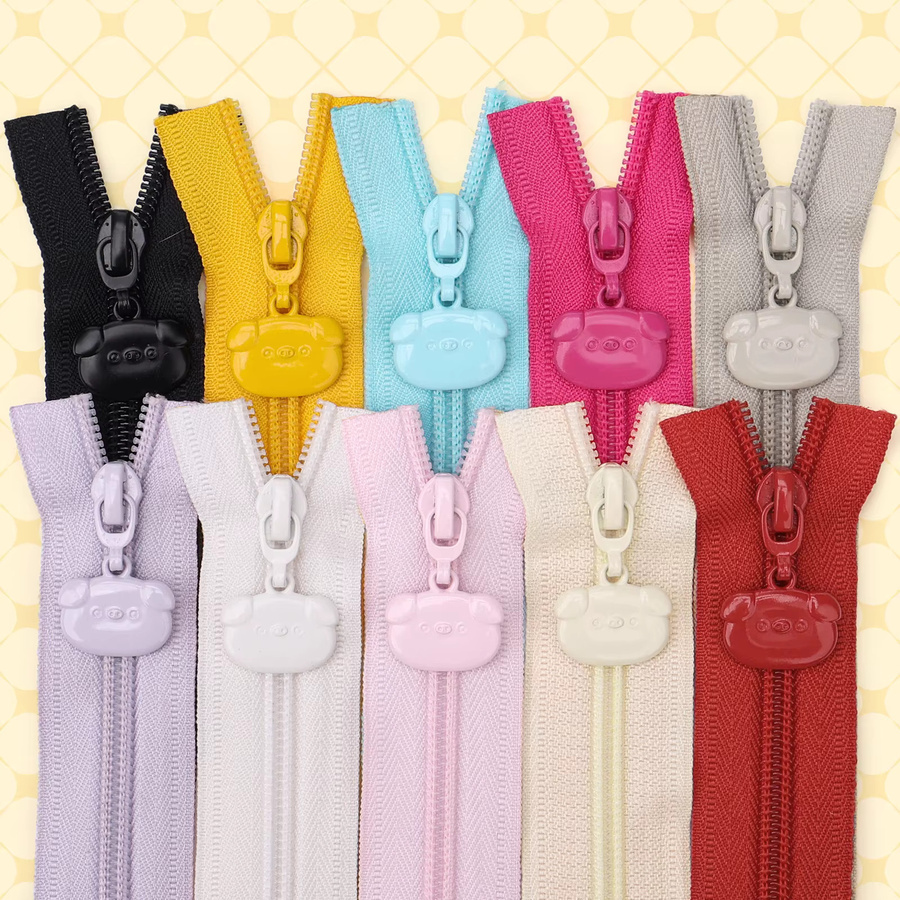 5er Set Changsons Nylon-Reißverschlüsse mit niedlichen Schweinchen-Anhängern in Multicolour, Gesamtlänge: 4,57 m - Bild 2