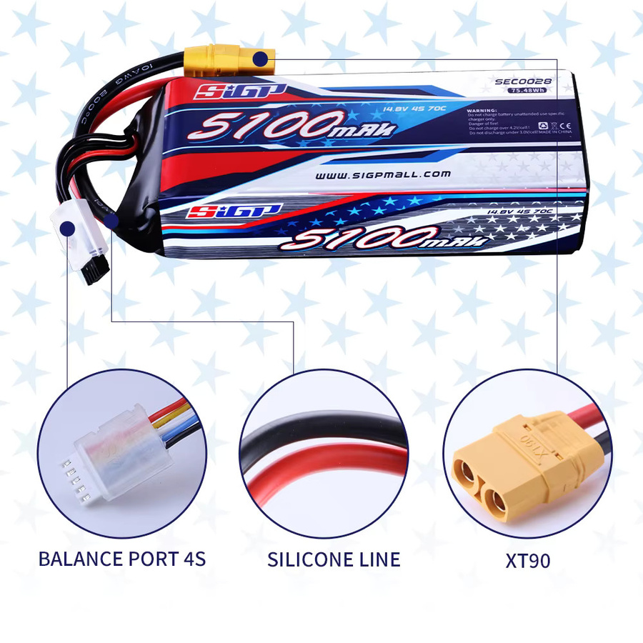 SIGP 4S Lipo-Akku für RC-Modelle mit XT60, XT90 oder EC5 Steckverbinder (3300mAh, 4000mAh, 5100mAh) für Autos, Boote und Flugzeuge - Bild 1