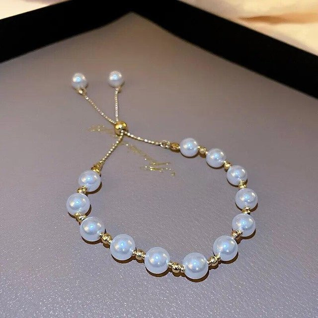 Perlenarmband, barocke künstliche Perle, Messing, weiß, Damen - Bild 1