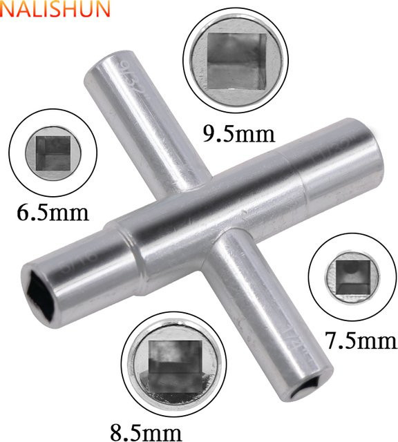 4-in-1 Universal-Wasserhahnschlüssel in Silber für Klempnerarbeiten an Gas- und Stromzählern sowie Schränken mit den Größen 1/4, 9/32, 5/16 und 11/32 - Bild 1