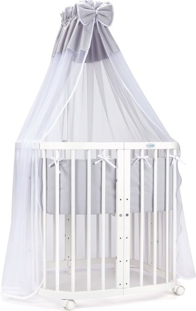 Waldin 7in1 Babybett Kinderbett aus Buchenholz mit Matratze, lackiertes mitwachsendes Kinderbett - Bild 1