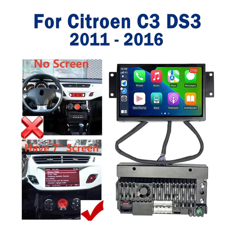 FengShiDa Android 16 Autoradio mit 7 Zoll Display, GPS und Wi-Fi für Citroen C3 und DS3 (2010-2016), Multimedia-Navigationssystem mit Carplay, Schwarz - Bild 3