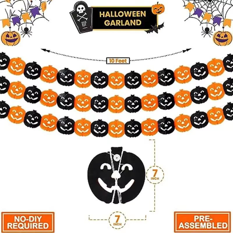3M Halloween-Dekoration aus Öko-Papier mit Kürbis, Fledermaus und Spinne in Schwarz-Orange - Bild 4