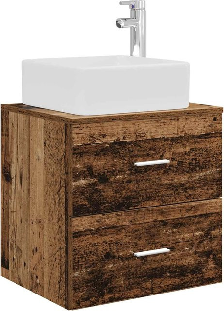 vidaXL Wandmontierter Waschtisch aus Altholz in Braun mit Schubladen und Türen, B/T/H: 53 x 34,5 x 63 cm - Bild 1