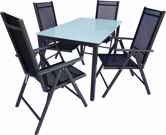 VCM 5-teiliges Gartenmöbel Set in Anthrazit mit Tisch aus Glas und 4 Stühlen, Tisch Maße H: 76 cm, B: 140 cm, T: 80 cm - Bild 1