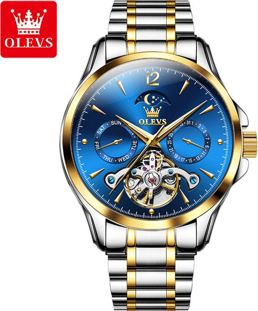 OLEVS Armbanduhr Automatik, Edelstahl, Mondphase, Herren - Bild 1