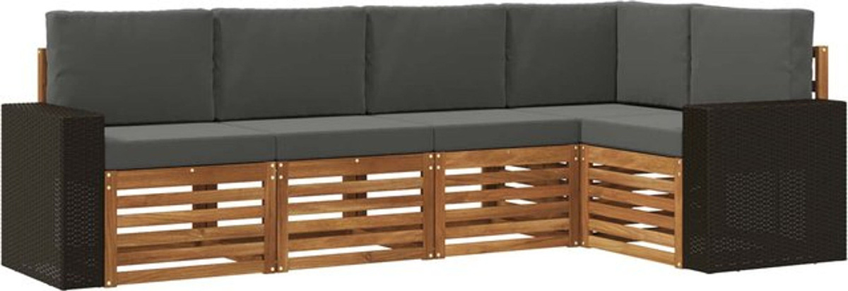 vidaXL Ecksofa Set 5-teilig aus Akazie Massivholz in Natur und Anthrazit, modern und wendbar - Bild 1