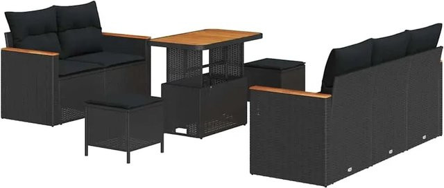 vidaXL Garten-Sofa-Set 8-tlg. in Schwarz aus Poly Rattan mit Kissen und Metallrahmen - Bild 1