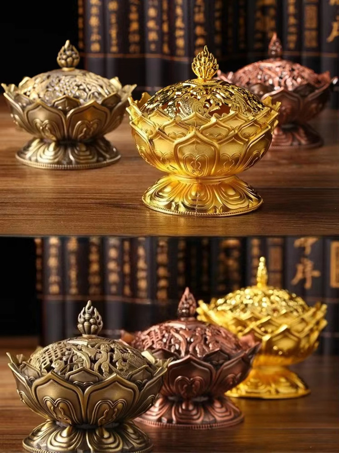 Goldener Lotusblumen Weihrauchbrenner aus Messing für Sandelholz und Räucherwerk als orientalische Heimdekoration - Bild 4
