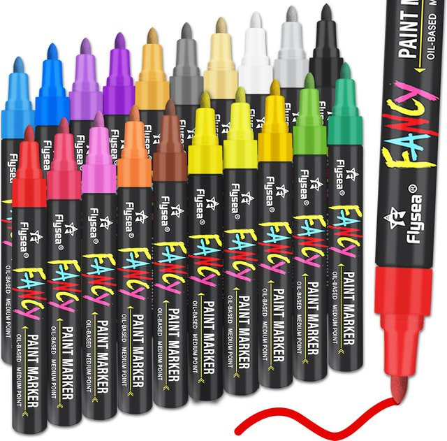 Flysea Ölbasierte Farbmarker-Set mit 20 Farben, schnell trocknende Permanent-Farbstifte für Holz, Stein, Glas und Leinwand, Multicolor - Bild 1