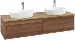 V&B Waschtischunterschrank Antao mit Frontstruktur in Eiche Honig Braun, Breite: 160 cm, Tiefe: 50 cm - Bild 1