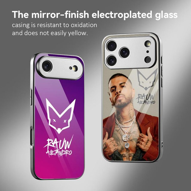 Singer Rauw Alejandro Cosa Nuestra Handyhülle für iPhone 12 bis 17 Serie mit galvanisiertem Metall-Bumper und Glasrückseite - Bild 1