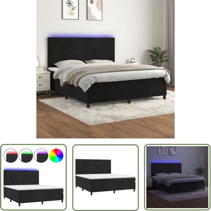 vidaxl Boxspringbett mit Matratze in Schwarz aus Samt und Polyester, Modernes Design, B/T/H: 160 x 200 x 128 cm - Bild 1