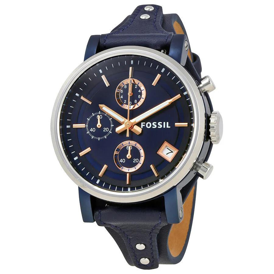 Fossil Chronograph Damenuhr, Quarz, Blau, Leder - Bild 5