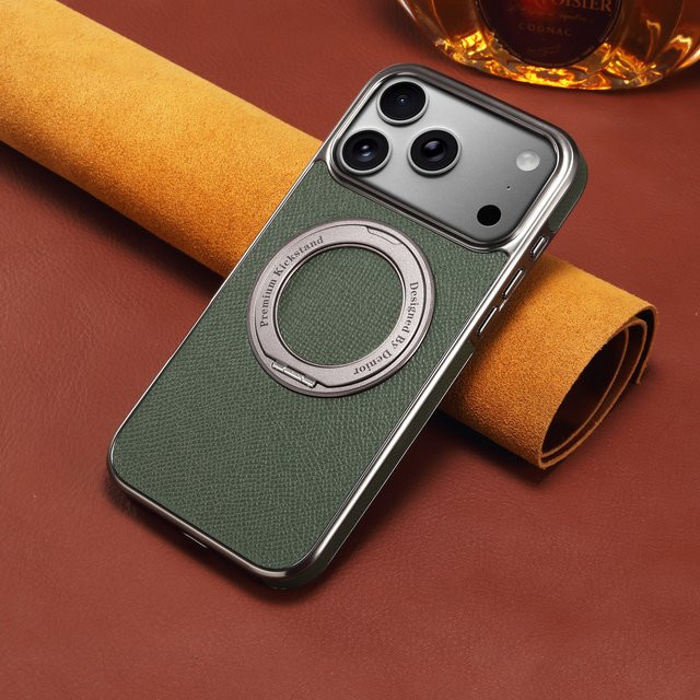 Denior Luxus-Lederhülle mit 360 Grad drehbarer Halterung und Anti-Sturz-Schutz für iPhone 17 16 15 14 13 Air Pro Max in Grün - Bild 1