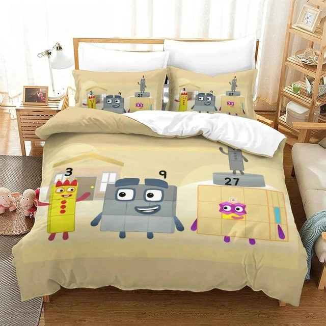 Bettwäscheset Cartoon-Zahlenblöcke von Your Warm Home in Beige, bestehend aus Deckenbezug und Kissenbezug aus Mikrofaser, B/H: 70 x 133 cm - Bild 1