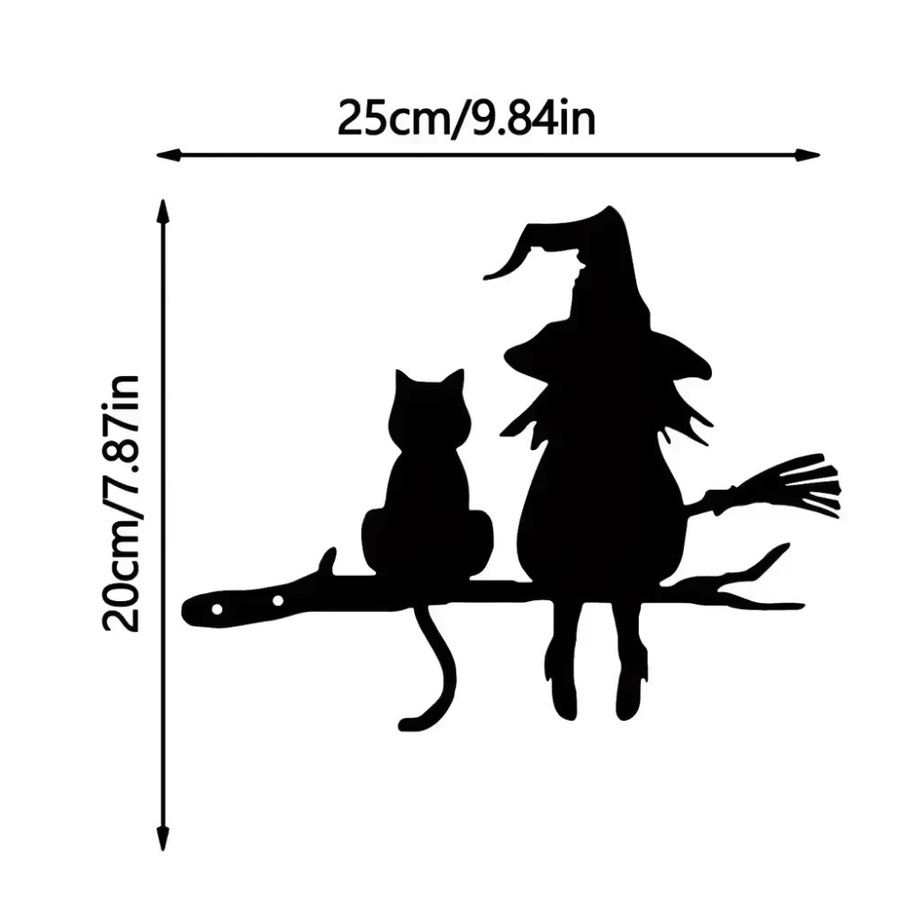 Hello Young Gartenstecker Hexe und Katze aus Metall in Schwarz als Halloween Dekoration für Garten und Hof - Bild 2