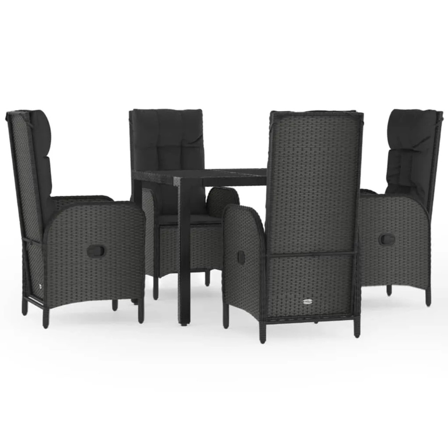 vidaXL 5-tlg Garten-Essgruppe aus Poly-Rattan in Schwarz mit Kissen und Hartglas-Tischplatte - Bild 2