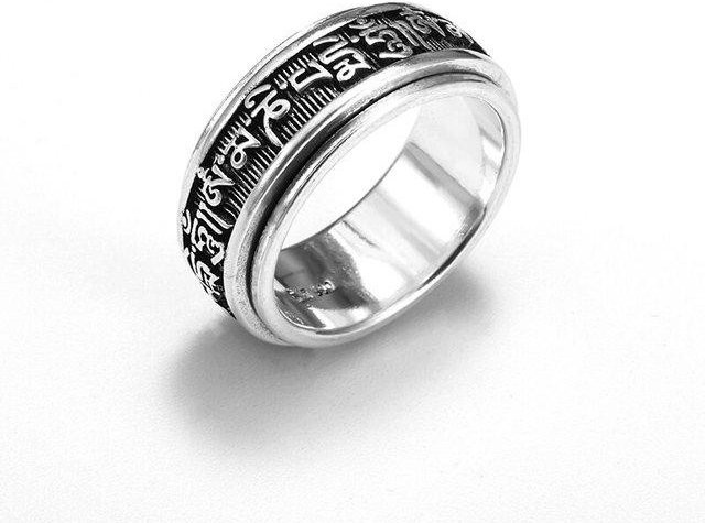 Binchi Keji Travel Ring, tibetischer Sechs-Zeichen-Mantra-Ring, Edelstahl, Silber, Unisex - Bild 1
