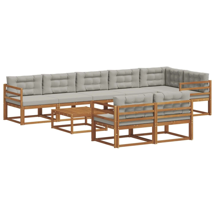 vidaXL Outdoor-Sofagarnitur 9-tlg. aus Akazienholz mit Kissen in Natur und Hellgrau - Bild 2