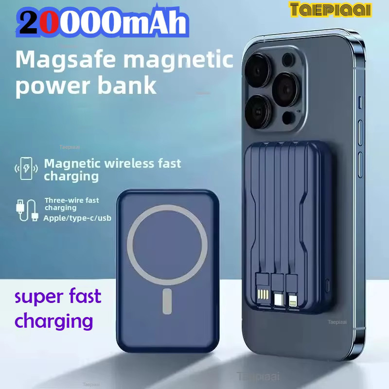 Taepiaai Magnetische Powerbank für MagSafe mit 20000mAh, Kabelloses PD 22,5W Schnellladegerät, Externer Akku in Blau - Bild 3