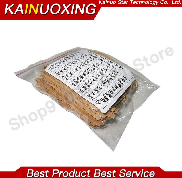 KAINUOXING Carbon-Film-Widerstands-Set 1/4W mit 75 Werten, 1500 Stück, 1 Ohm bis 10 MOhm, 5% Toleranz, Multicolor - Bild 1