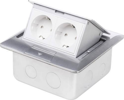 LEDmaxx 105625 2fach Fußboden-Einbausteckdose mit erhöhtem Berührungsschutz in Silber aus Aluminium IP20 - Bild 1