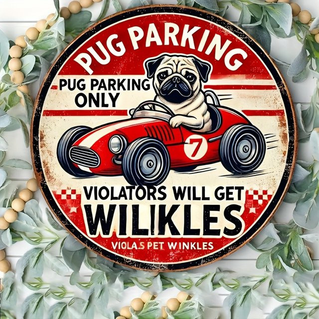 Potdemiel Rundes Metallschild Pug Lover's Delight Vintage Wanddeko Aluminium Durchmesser: 19,81 cm - Bild 1