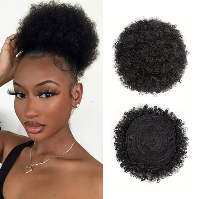 Newmi Afro Kinky Puffs, 100 % Echthaar Pferdeschwanz, Damen - Bild 1