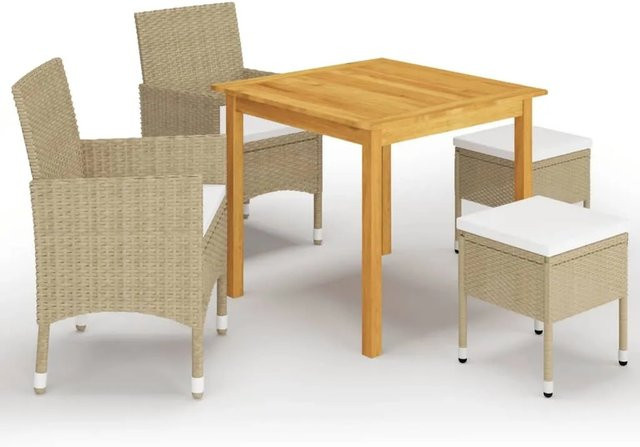 vidaXL 5-tlg Garten-Essgruppe Modell 29 aus Akazien-Massivholz in Beige mit wetterfesten Kissen - Bild 1