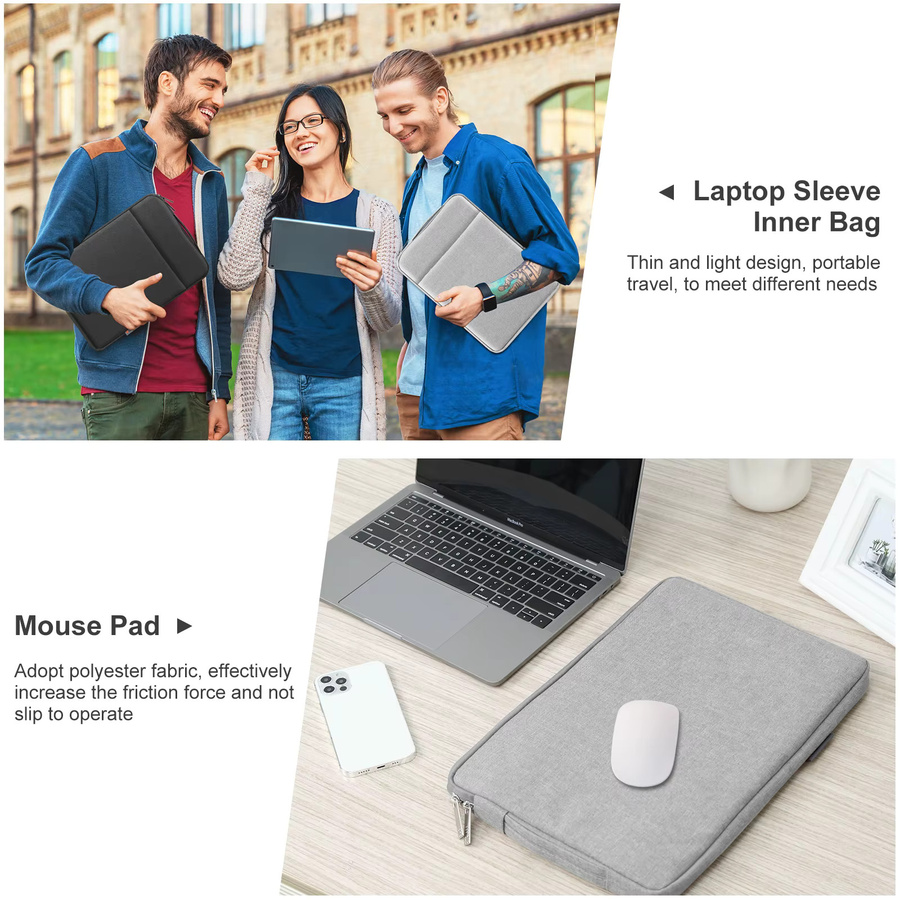 HAWEEL Laptop-Hülle mit Reißverschluss als Aktentasche und Notebook-Handtasche für 12,5 bis 16,7 Zoll in Schwarz und Grau - Bild 2