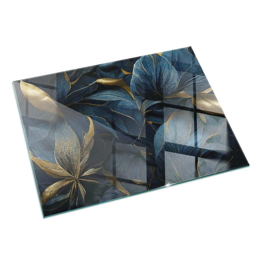 Tulup Glasplatte für Kamin und Öfen mit floraler Blätter-Textur in Marine Blau, B/H: 60 x 40 cm - Bild 2