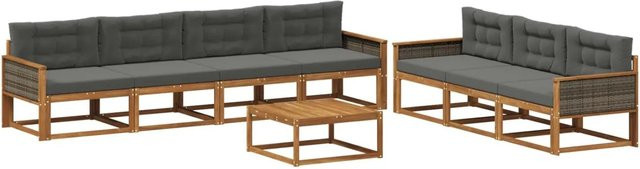vidaXL Outdoor-Sofagarnitur aus Akazienholz mit Kissen, 8-teiliges Set in Natur und Anthrazit - Bild 1