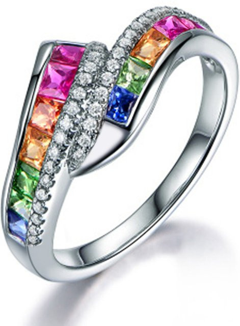 Huitan Fingerring, Regenbogenfarben, Zirkonia, Silber, Damen - Bild 1