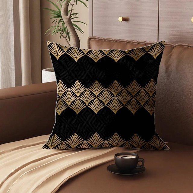 Shunika Chen Kissenbezug im Art Deco Stil Goldgemustert, Farbe Schwarz-Gold, B/H: 18 x 18 cm - Bild 1