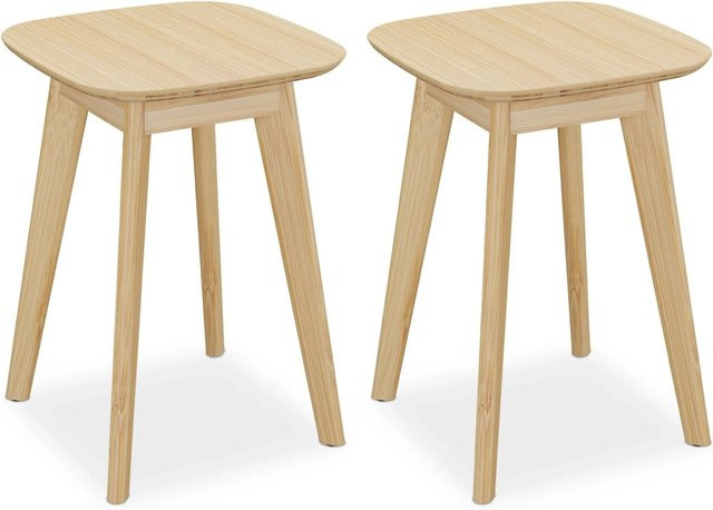 Relaxdays Esszimmerhocker 2er Set aus Bambus in Natur Beige, B/T/H: 33 x 33 x 45,5 cm - Bild 1