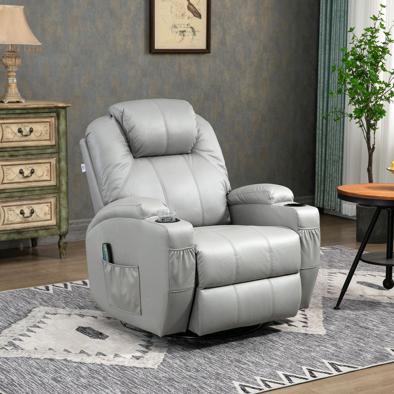 HOMCOM Elektrischer Relaxsessel mit Liegefunktion und Massagefunktion, Grau, Kunstleder - Bild 2